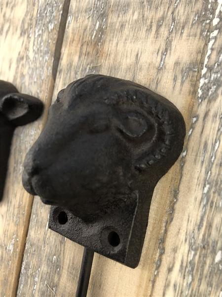 Grote foto set van 4 kapstokhaken boerderij dieren gietijzer antiek bruin tuin en terras tuindecoratie