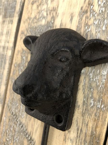 Grote foto set van 4 kapstokhaken boerderij dieren gietijzer antiek bruin tuin en terras tuindecoratie