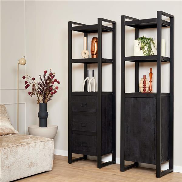 Grote foto zwarte boekenkast britt black met 3 lades 200 x 55 cm huis en inrichting overige