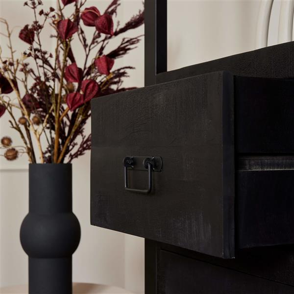 Grote foto zwarte boekenkast britt black met 3 lades 200 x 55 cm huis en inrichting overige