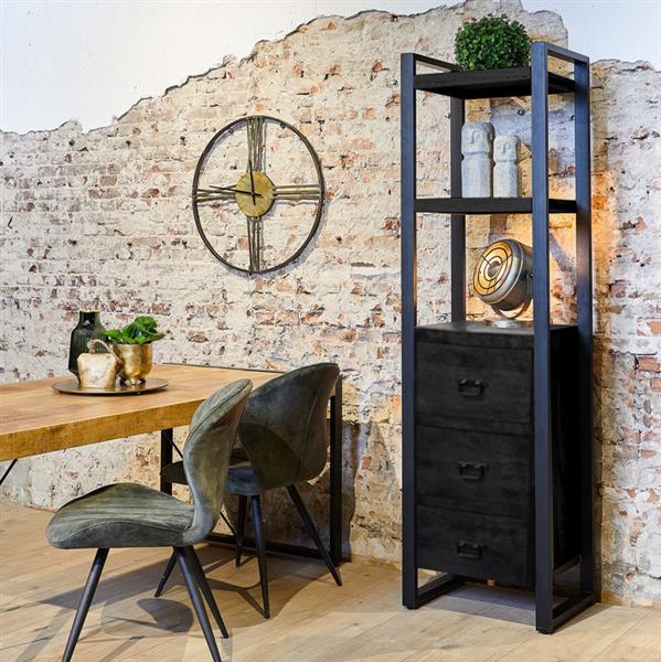 Grote foto zwarte boekenkast britt black met 3 lades 200 x 55 cm huis en inrichting overige