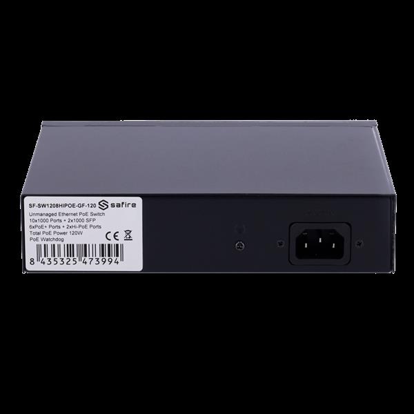 Grote foto safire poe switch 120w unmanaged 8 poorten 4 uplink tot 1000mbps sf sw1208hipoe gf 120 computers en software netwerkkaarten routers en switches