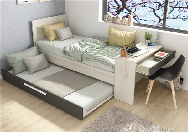 Grote foto shipley 1 persoonsbed met bureau en slaaplade antraciet witgrenen trasman antiek en kunst stoelen en banken