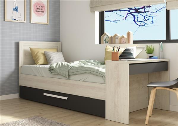 Grote foto shipley 1 persoonsbed met bureau en slaaplade antraciet witgrenen trasman antiek en kunst stoelen en banken