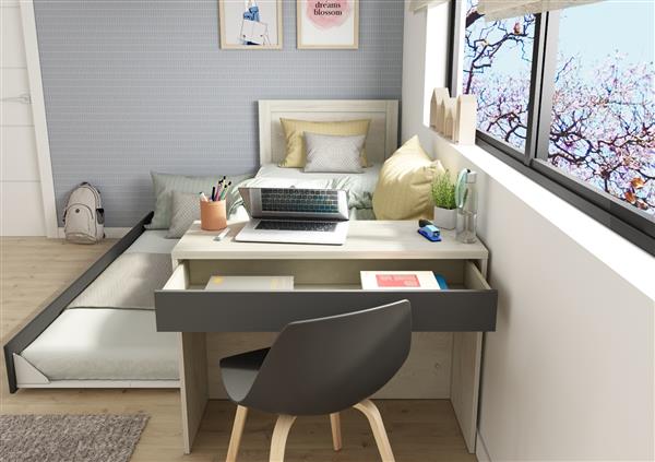 Grote foto shipley 1 persoonsbed met bureau en slaaplade antraciet witgrenen trasman antiek en kunst stoelen en banken