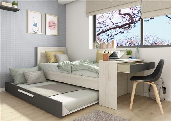Grote foto shipley 1 persoonsbed met bureau en slaaplade antraciet witgrenen trasman antiek en kunst stoelen en banken