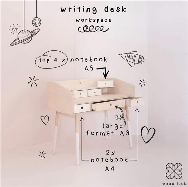 Grote foto bureau secretaire river woodluck sand beige kinderen en baby complete kinderkamers