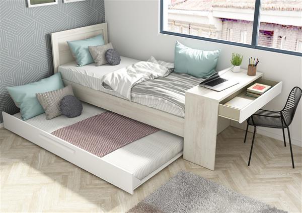Grote foto shipley 1 persoonsbed met bureau en slaaplade wit witgrenen trasman antiek en kunst stoelen en banken
