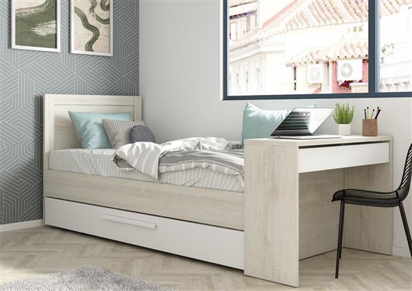 Grote foto shipley 1 persoonsbed met bureau en slaaplade wit witgrenen trasman antiek en kunst stoelen en banken