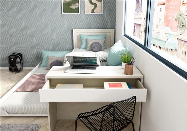 Grote foto shipley 1 persoonsbed met bureau en slaaplade wit witgrenen trasman antiek en kunst stoelen en banken