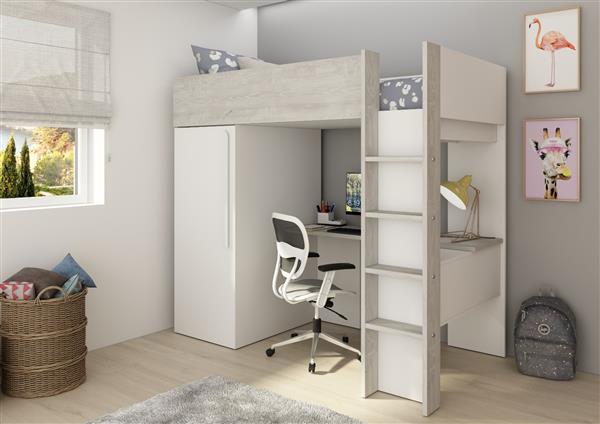 Grote foto studio 1803 hoogslaper met bureau en kast 90x200 wit cascina trasman kinderen en baby complete kinderkamers