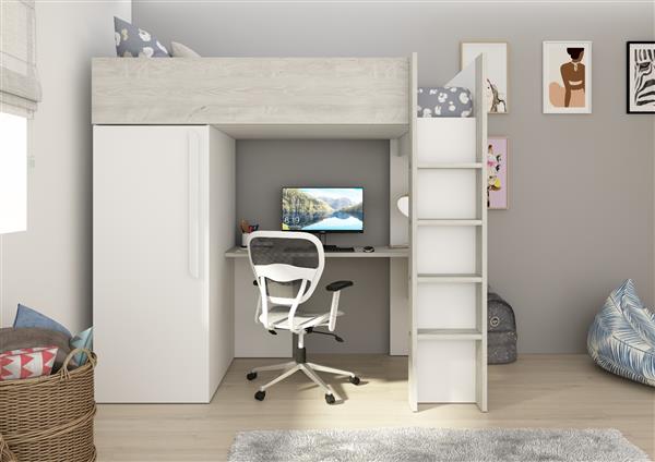 Grote foto studio 1803 hoogslaper met bureau en kast 90x200 wit cascina trasman kinderen en baby complete kinderkamers