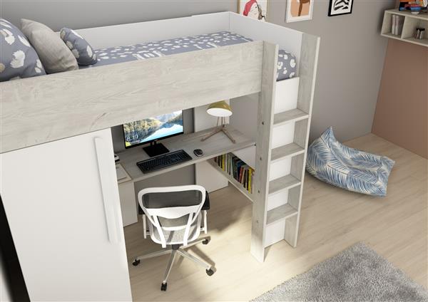 Grote foto studio 1803 hoogslaper met bureau en kast 90x200 wit cascina trasman kinderen en baby complete kinderkamers