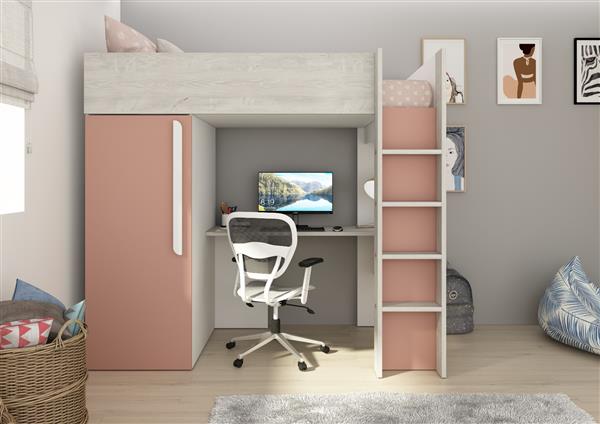 Grote foto studio 1803 hoogslaper met bureau en kast 90x200 oudroze cascina trasman kinderen en baby complete kinderkamers
