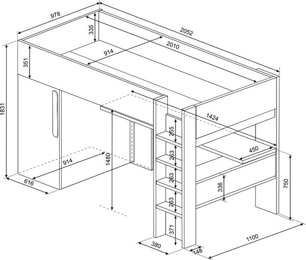 Grote foto studio 1803 hoogslaper met bureau en kast 90x200 oudroze cascina trasman kinderen en baby complete kinderkamers