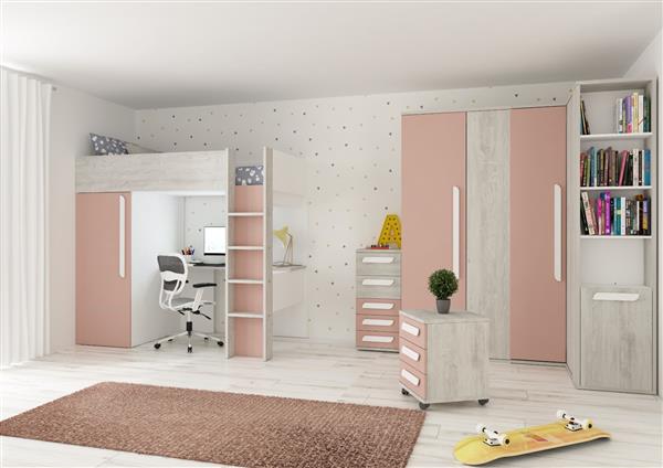 Grote foto studio 1803 hoogslaper met bureau en kast 90x200 oudroze cascina trasman kinderen en baby complete kinderkamers