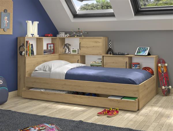 Grote foto luna 1 persoonsbed met kastjes en lade eiken gami antiek en kunst stoelen en banken