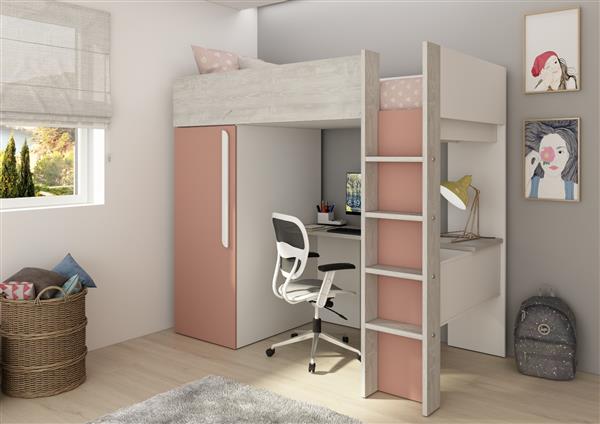 Grote foto studio 1803 hoogslaper met bureau en kast 90x200 oudroze cascina trasman kinderen en baby complete kinderkamers