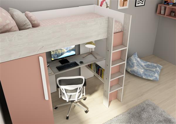 Grote foto studio 1803 hoogslaper met bureau en kast 90x200 oudroze cascina trasman kinderen en baby complete kinderkamers
