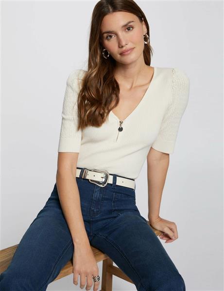 Grote foto short sleeved jumper openwork details 241 mbook ivory kleding dames t shirts