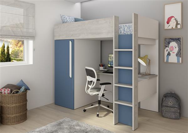 Grote foto studio 1803 hoogslaper met bureau en kast 90x200 blauw cascina trasman kinderen en baby complete kinderkamers