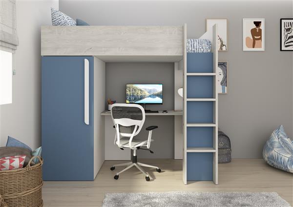 Grote foto studio 1803 hoogslaper met bureau en kast 90x200 blauw cascina trasman kinderen en baby complete kinderkamers