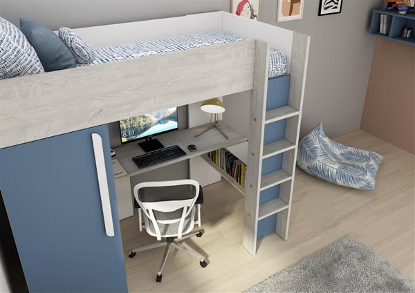 Grote foto studio 1803 hoogslaper met bureau en kast 90x200 blauw cascina trasman kinderen en baby complete kinderkamers