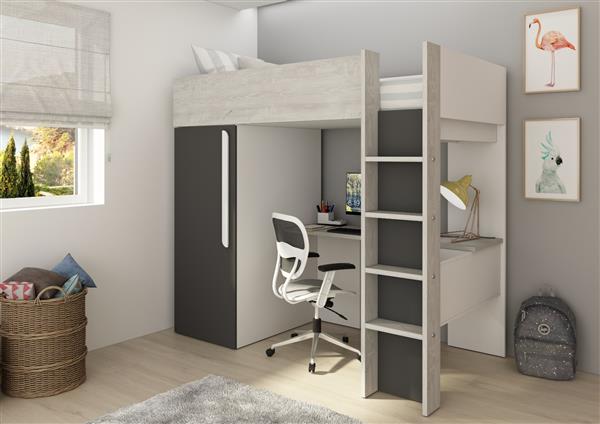 Grote foto studio 1803 hoogslaper met bureau en kast 90x200 antraciet cascina trasman kinderen en baby complete kinderkamers