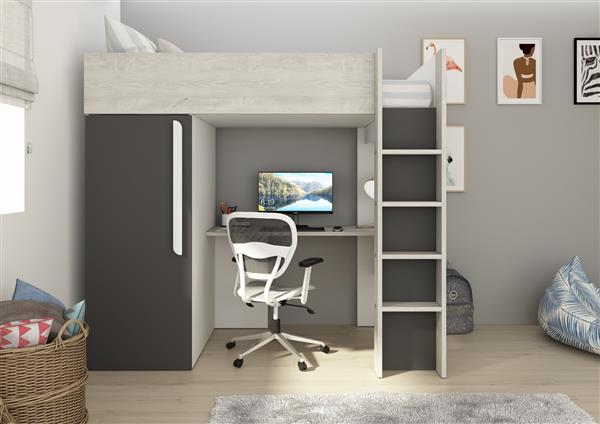 Grote foto studio 1803 hoogslaper met bureau en kast 90x200 antraciet cascina trasman kinderen en baby complete kinderkamers