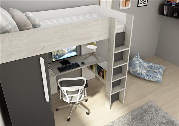 Grote foto studio 1803 hoogslaper met bureau en kast 90x200 antraciet cascina trasman kinderen en baby complete kinderkamers