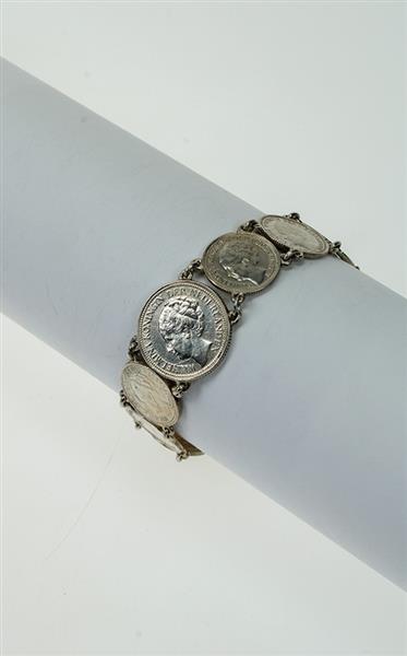 Grote foto zilveren armband met dubbeltjes kleding dames sieraden