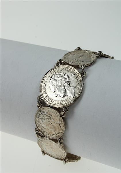 Grote foto zilveren armband met dubbeltjes kleding dames sieraden