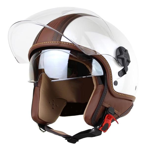 Grote foto motocubo top cube jethelm met dubbel vizier wit bruin leer ece 22.06 motoren kleding