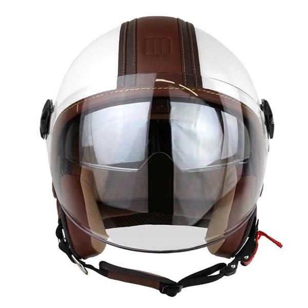 Grote foto motocubo top cube jethelm met dubbel vizier wit bruin leer ece 22.06 motoren kleding