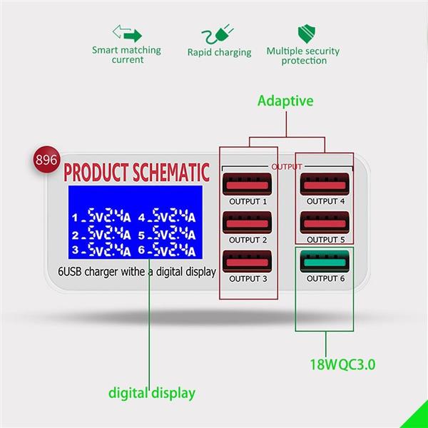 Grote foto drphone smartc8 multi usb hub oplaadstation met digtale lcd scherm 40w met qc 3.0 18w usb poort computers en software overige computers en software