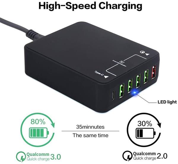 Grote foto drphone wl3 6 poorten wandoplader 60w usb laadstation hub met qualcom 3.0 type c input smartic telecommunicatie opladers en autoladers