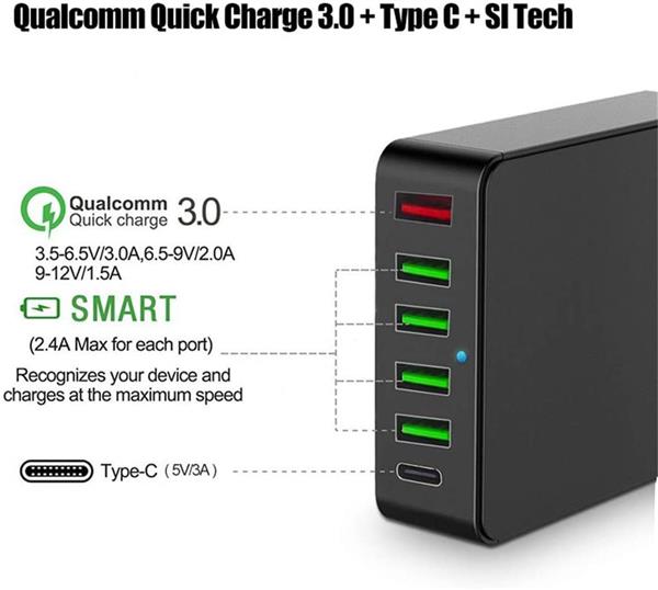 Grote foto drphone wl3 6 poorten wandoplader 60w usb laadstation hub met qualcom 3.0 type c input smartic telecommunicatie opladers en autoladers
