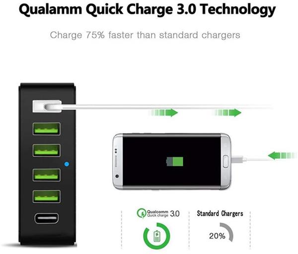 Grote foto drphone wl3 6 poorten wandoplader 60w usb laadstation hub met qualcom 3.0 type c input smartic telecommunicatie opladers en autoladers
