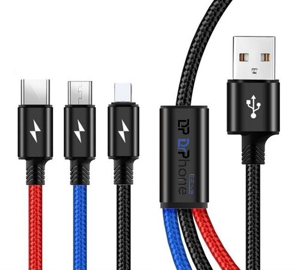 Grote foto drphone mx4 3 in 1 multi oplaadkabel met led indicator 3.5a opladen 1.2 meter usb c micro usb telecommunicatie opladers en autoladers