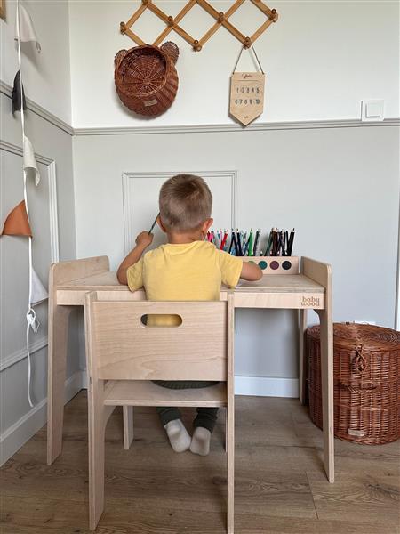 Grote foto houten bureau stoel maat l natural natural kinderen en baby complete kinderkamers