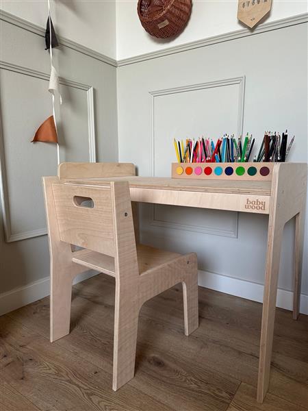 Grote foto houten bureau stoel maat l natural natural kinderen en baby complete kinderkamers