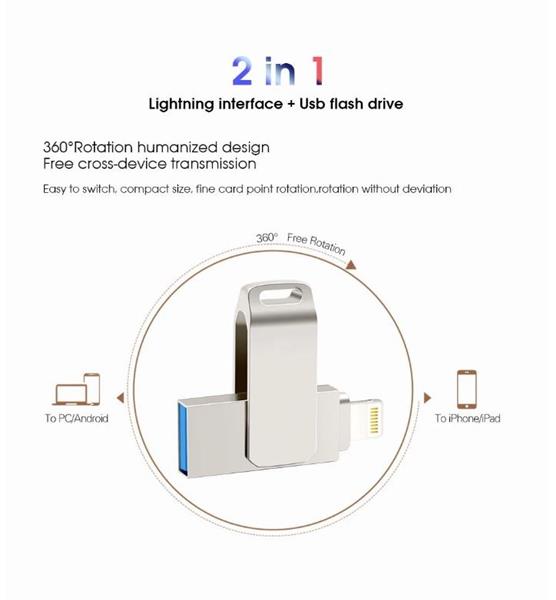 Grote foto drphone fds5 flashdrive 2 in 1 lightning naar usb geheugenstick 128 gb externe opslag zilver computers en software overige computers en software