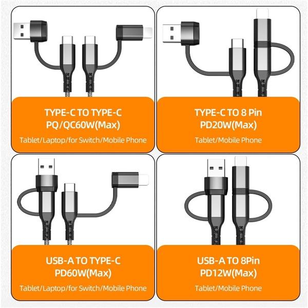 Grote foto drphone pdc1 multi charging kabel 4 in 1 snellader nylon kabel geschikt voor usb c lightni telecommunicatie opladers en autoladers