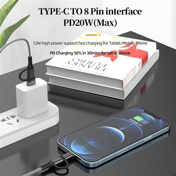 Grote foto drphone pdc1 multi charging kabel 4 in 1 snellader nylon kabel geschikt voor usb c lightni telecommunicatie opladers en autoladers