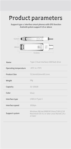 Grote foto luxwallet pd8 usb stick 256gb usb c type c 3.1 usb 3.0 flash drive otg 360 graden roteerbaar z computers en software overige computers en software
