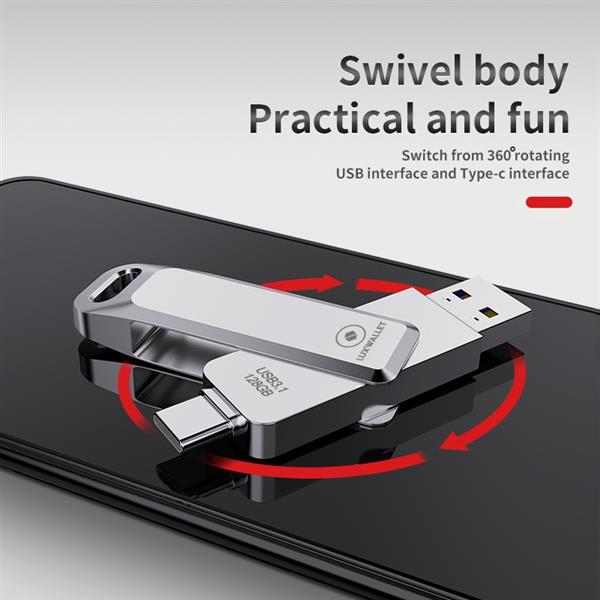 Grote foto luxwallet pd8 usb stick 128gb usb c type c 3.1 usb 3.0 flash drive otg 360 graden roteerbaar z computers en software overige computers en software