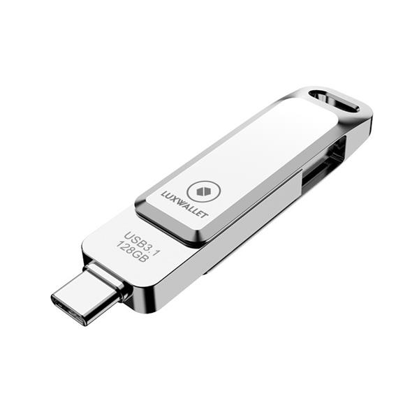Grote foto luxwallet pd8 usb stick 128gb usb c type c 3.1 usb 3.0 flash drive otg 360 graden roteerbaar z computers en software overige computers en software