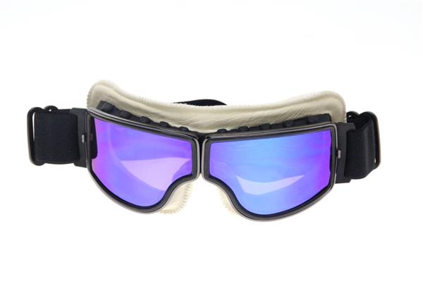Grote foto crg zwart wit leren cruiser motorbril glaskleur blauw reflectie motoren kleding