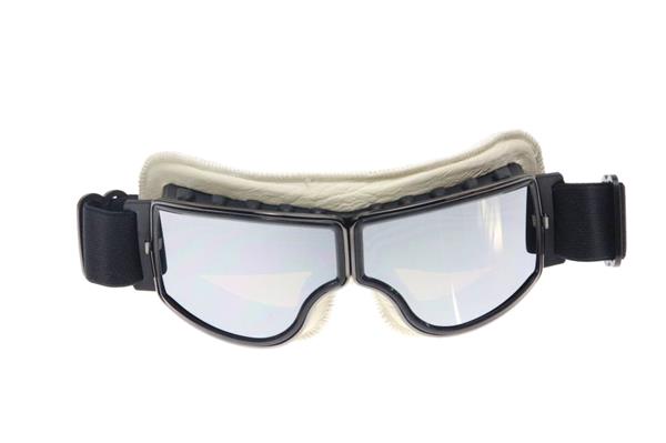 Grote foto crg zwart wit leren cruiser motorbril glaskleur blauw reflectie motoren kleding