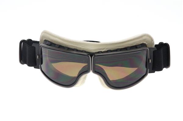 Grote foto crg zwart wit leren cruiser motorbril glaskleur blauw reflectie motoren kleding